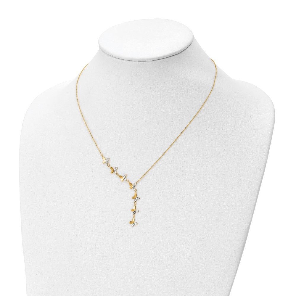 14K Yellow & Rhodium Plated Polished D/C Butterfly Necklace