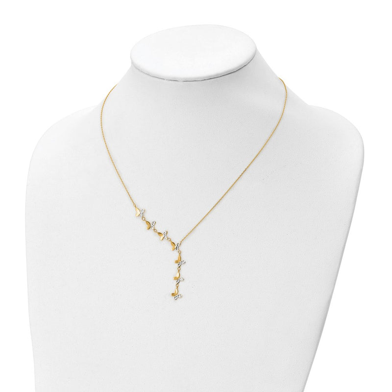 14K Yellow & Rhodium Plated Polished D/C Butterfly Necklace