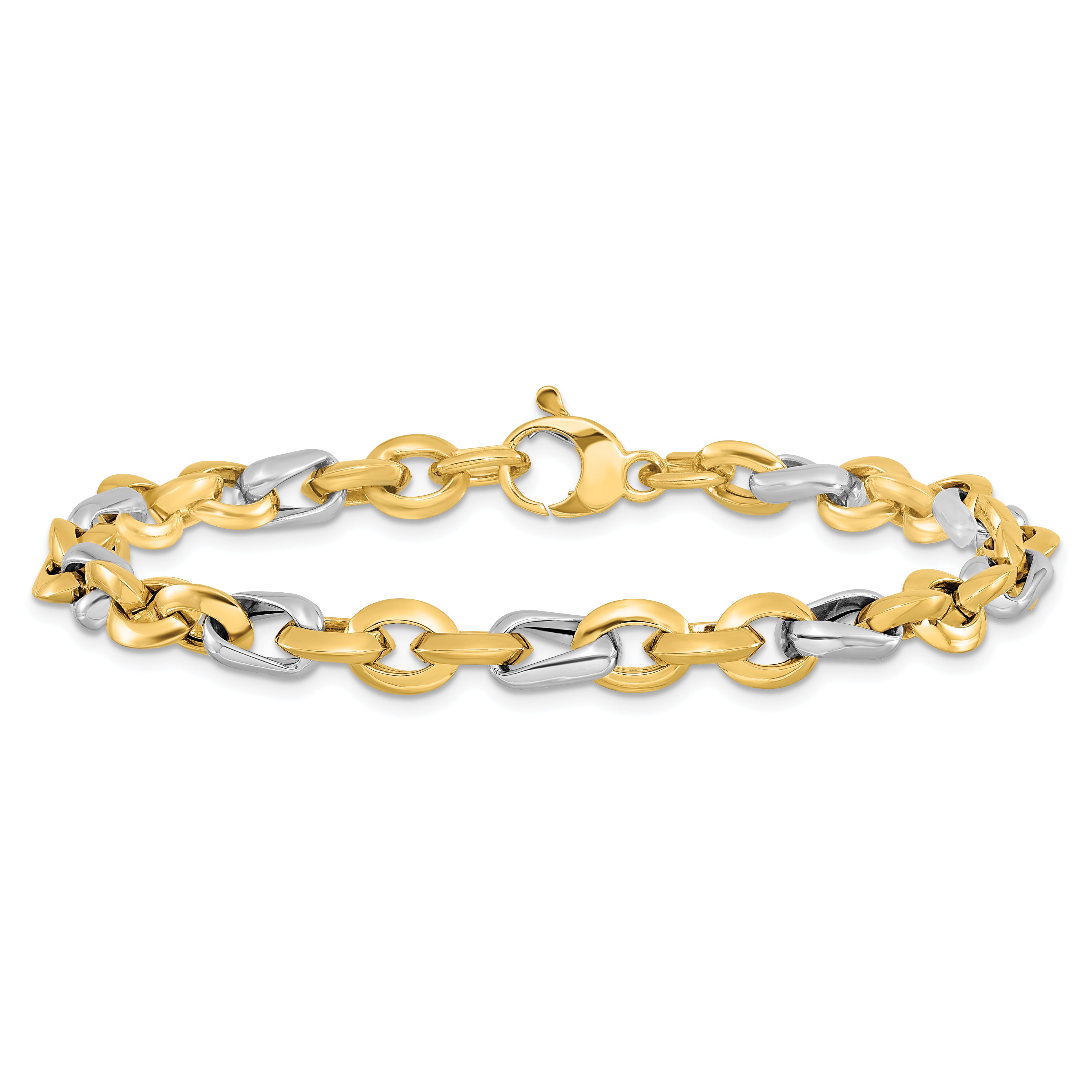 14K Two Tone Polished Fancy Link Bracelet