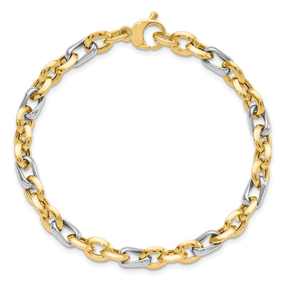 14K Two Tone Polished Fancy Link Bracelet