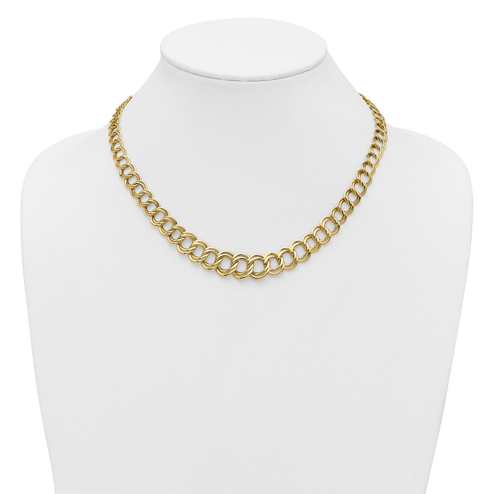 14K Yellow Gold Polished Graduated Double Link Necklace