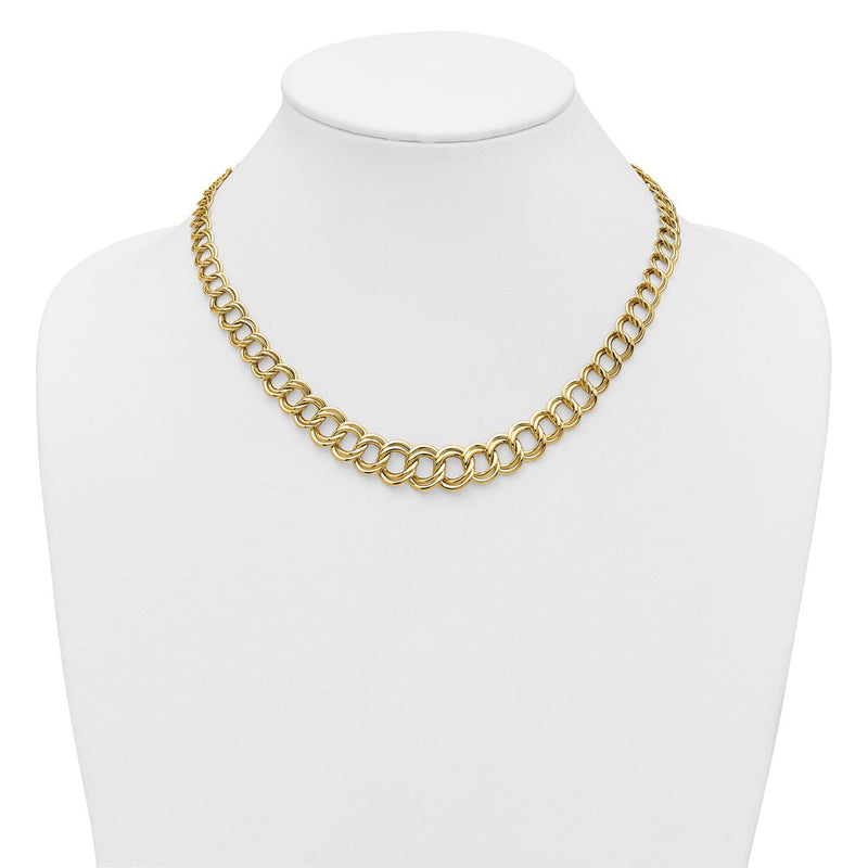 14K Yellow Gold Polished Graduated Double Link Necklace