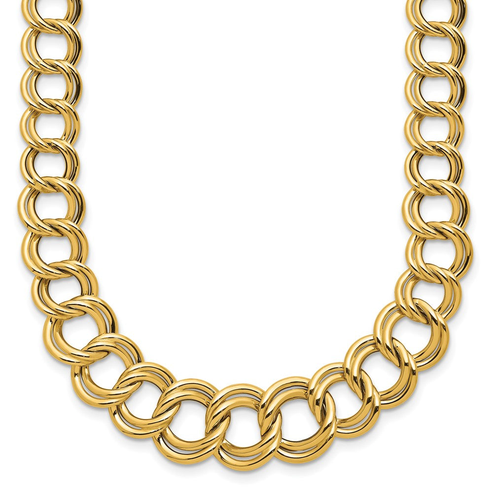 14K Yellow Gold Polished Graduated Double Link Necklace