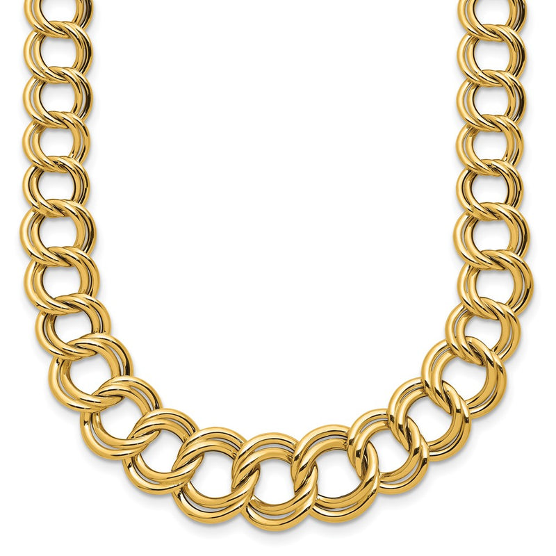 14K Yellow Gold Polished Graduated Double Link Necklace