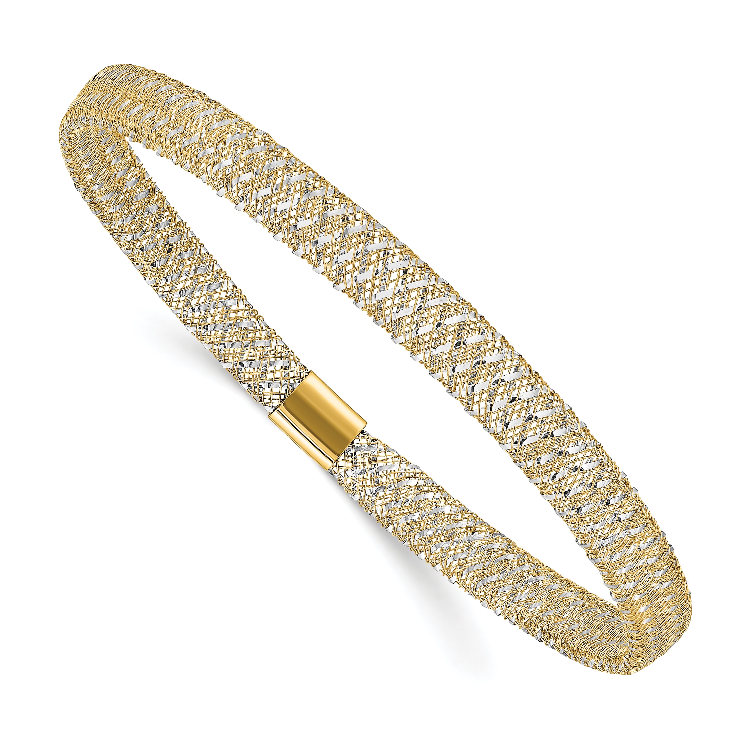 14K Yellow & Rhodium With Polished Stretch Bangle