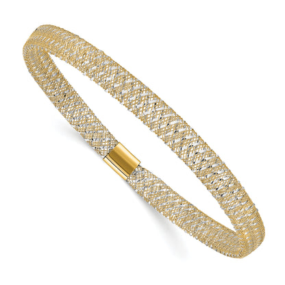 14K Yellow & Rhodium With Polished Stretch Bangle