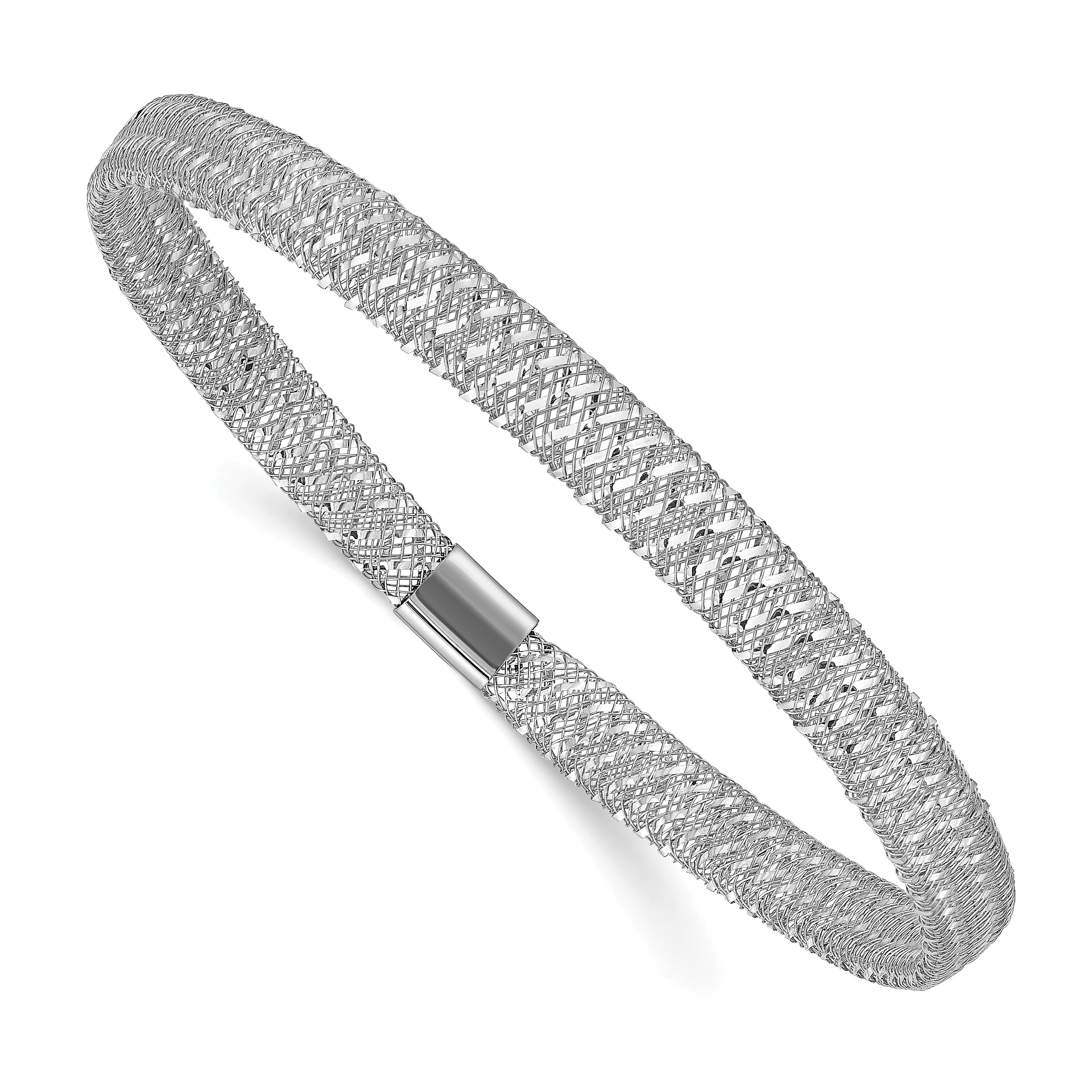 14K Yellow Gold White Rhodium Plating Stretch Bangle