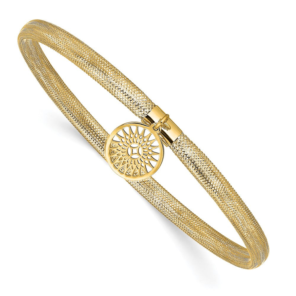 14K Yellow Gold Polished Sun Charm Stretch Bangle