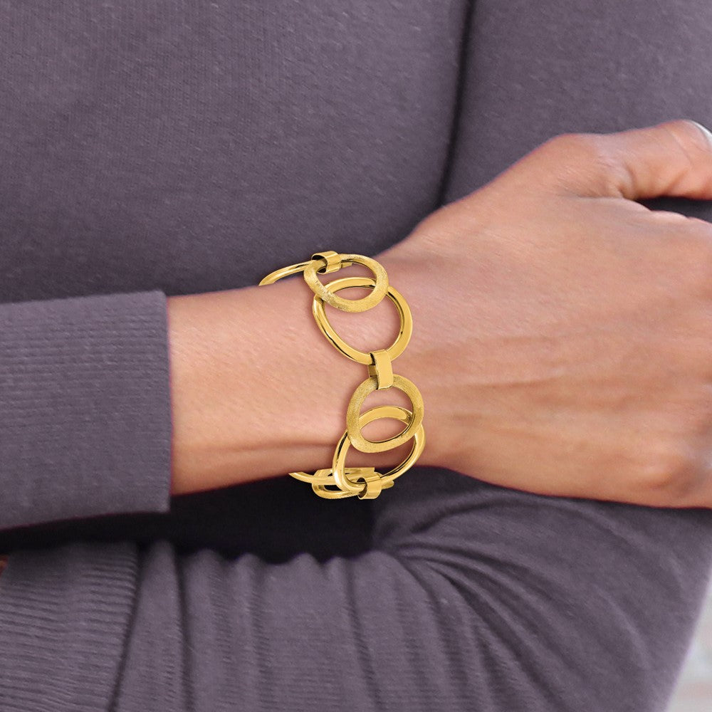 14K Yellow Gold Polished Scratch Finish Fancy Link Bracelet