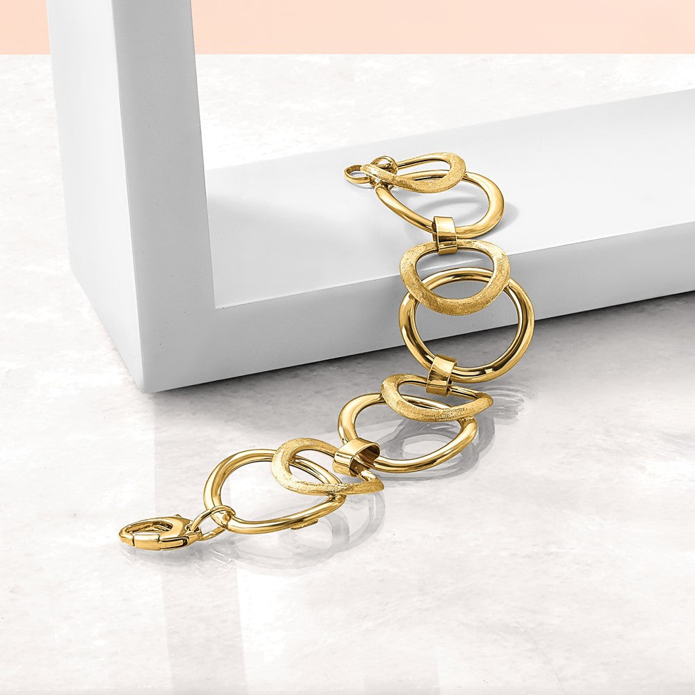 14K Yellow Gold Polished Scratch Finish Fancy Link Bracelet