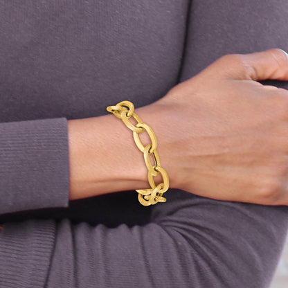 14K Yellow Gold Polished Scratch Finish Fancy Link Bracelet