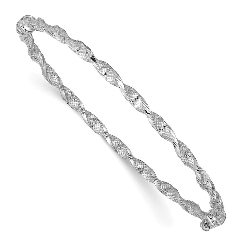 14K Yellow & Rhodium With White Plating Polished Textured Twisted Hinged Bangle