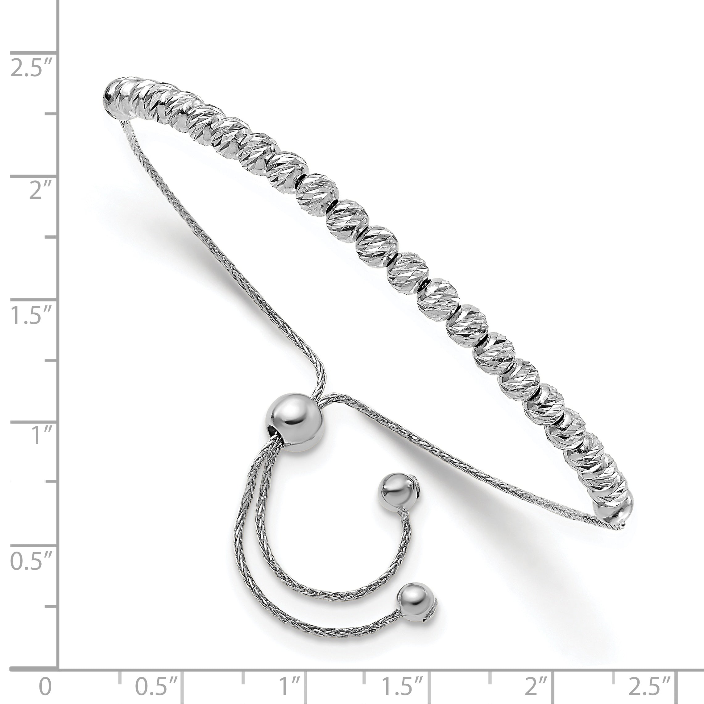 14K White Gold Polished D/C Beaded Bolo Adj. Bracelet