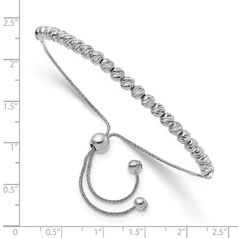 14K White Gold Polished D/C Beaded Bolo Adj. Bracelet
