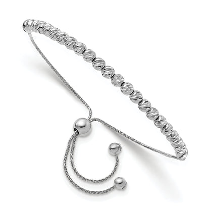 14K White Gold Polished D/C Beaded Bolo Adj. Bracelet