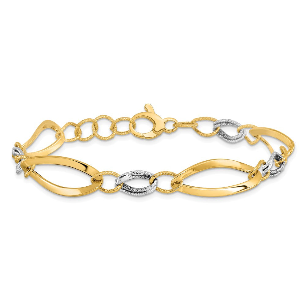 7.25 Inch 14K Two-Tone Polished And D/C Link W/1/2In. Ext. Bracelet