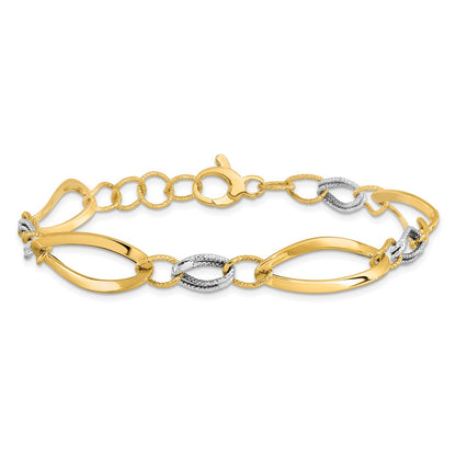 7.25 Inch 14K Two-Tone Polished And D/C Link W/1/2In. Ext. Bracelet