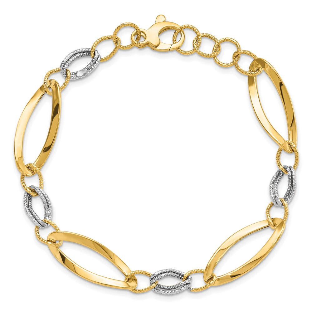 7.25 Inch 14K Two-Tone Polished And D/C Link W/1/2In. Ext. Bracelet