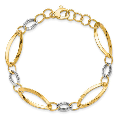 7.25 Inch 14K Two-Tone Polished And D/C Link W/1/2In. Ext. Bracelet