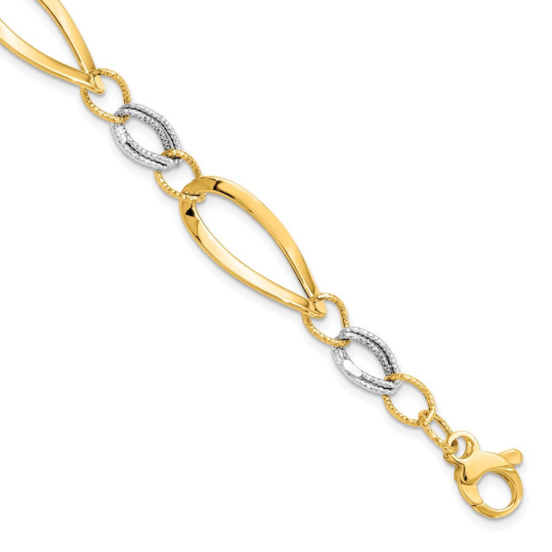7.25 Inch 14K Two-Tone Polished And D/C Link W/1/2In. Ext. Bracelet