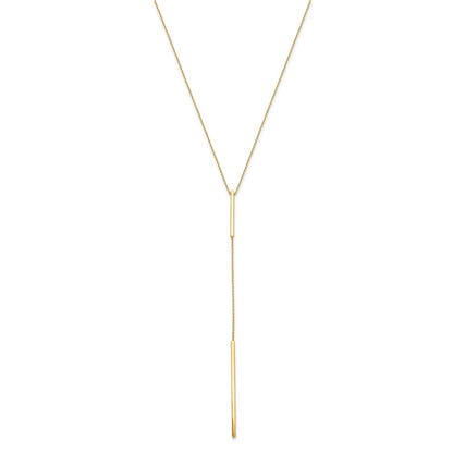 14K Yellow Gold Polished Y Drop Bar W/ 1In Ext. Necklace