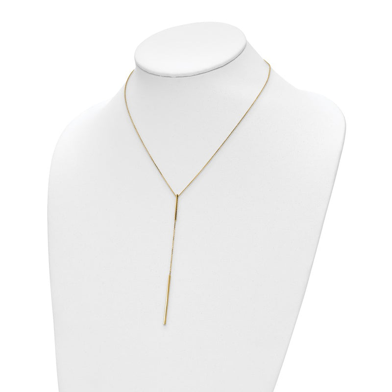 14K Yellow Gold Polished Y Drop Bar W/ 1In Ext. Necklace