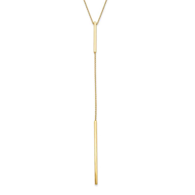 14K Yellow Gold Polished Y Drop Bar W/ 1In Ext. Necklace