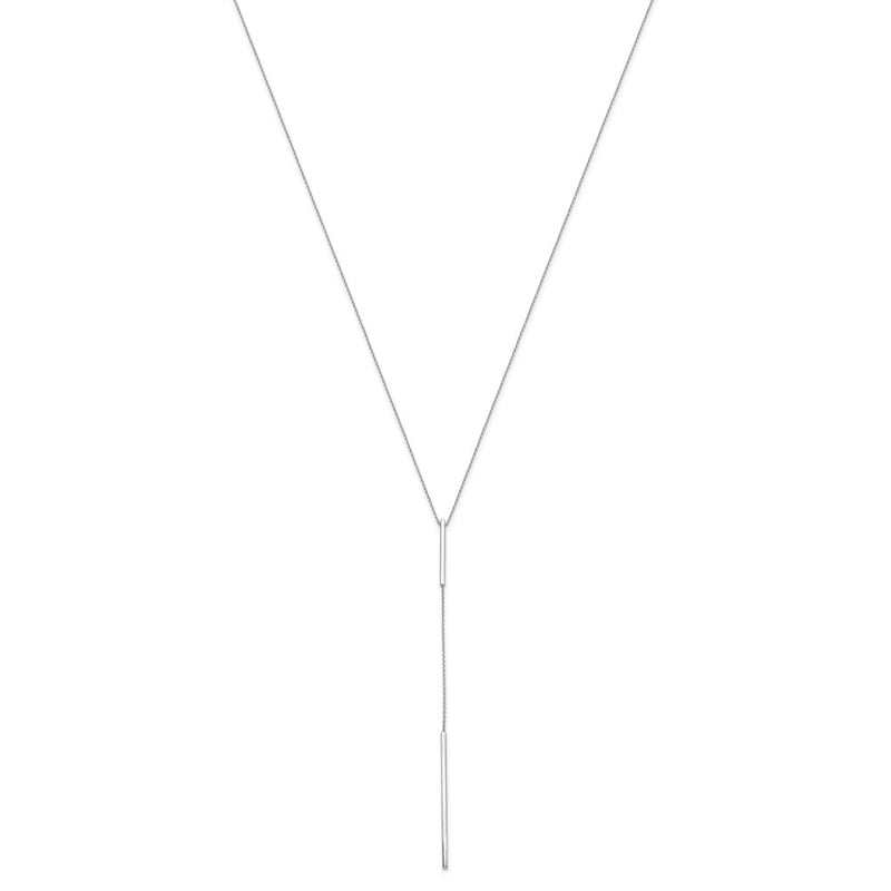 14K White Gold Polished Y Drop Bar W/ 1In Ext. Necklace