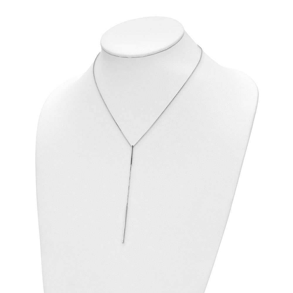 14K White Gold Polished Y Drop Bar W/ 1In Ext. Necklace