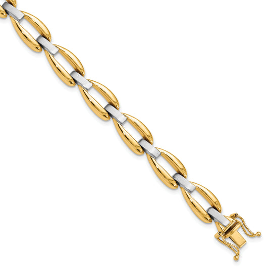 14K Two Tone Polished And Brushed Fancy Link Bracelet