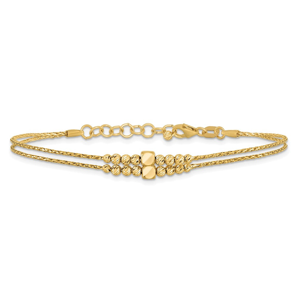 14K Yellow Gold Polished D/C Beaded 2 Strand W/ 1In Ext Bracelet