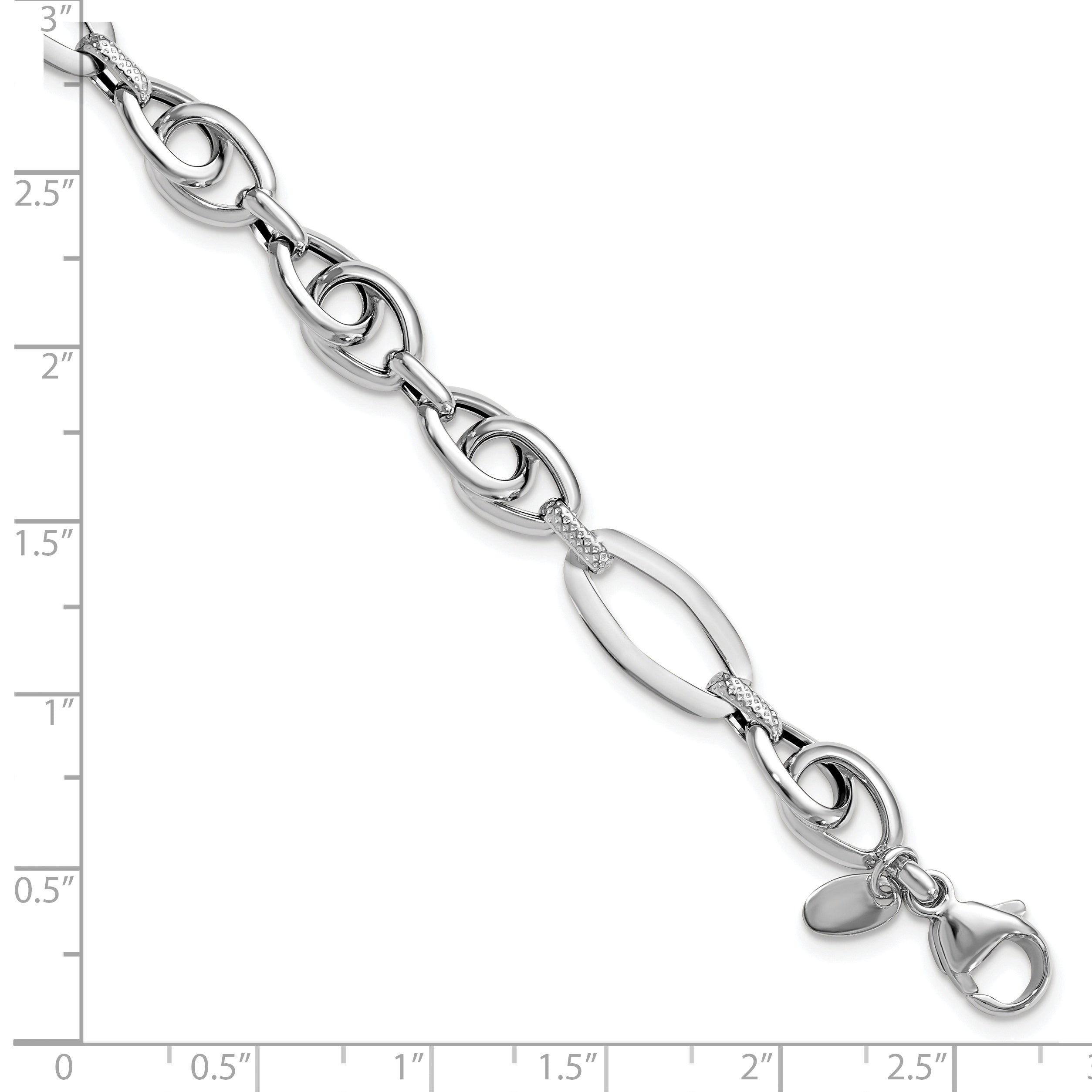 14K White Gold Polished Textured Fancy Link Bracelet