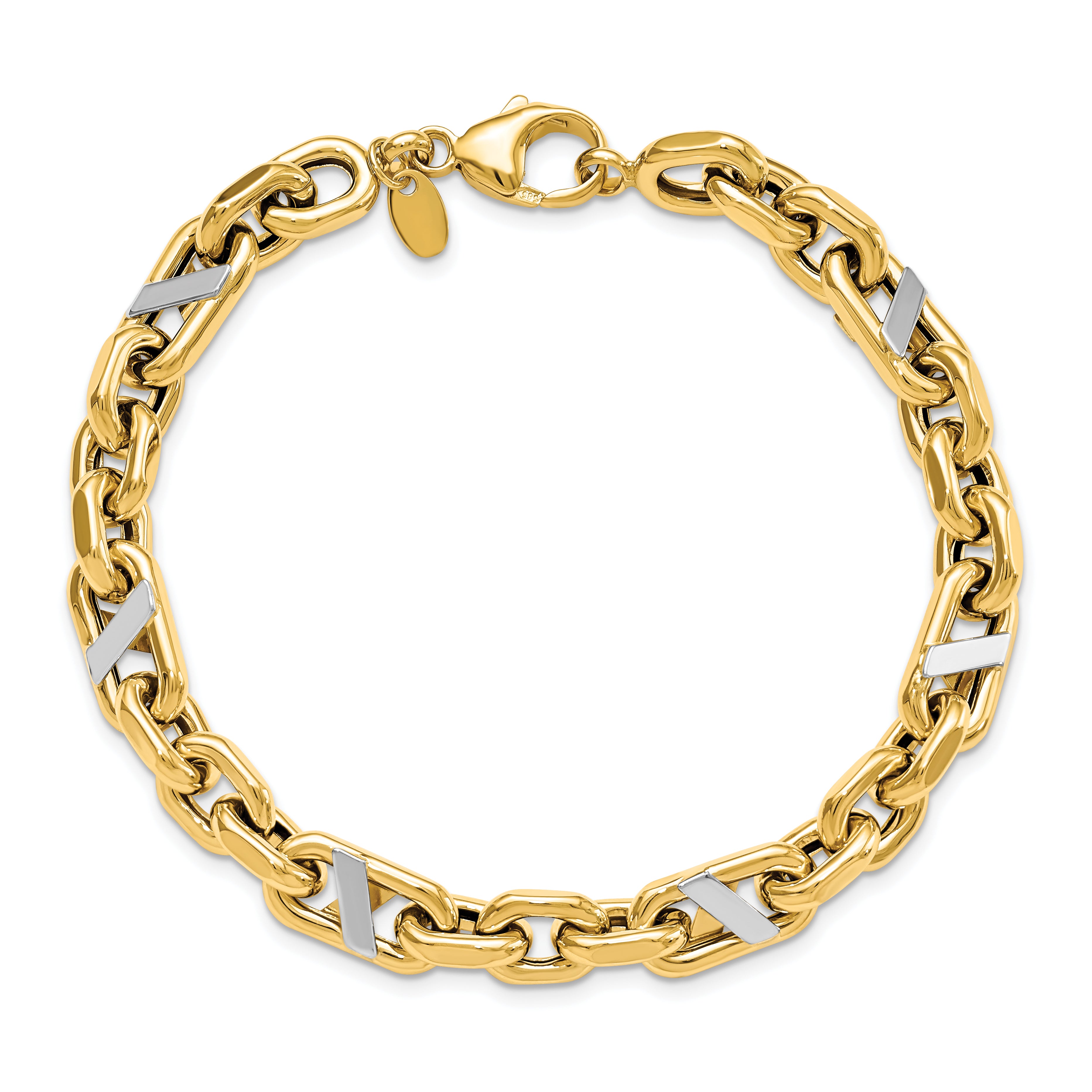 14K Yellow & Rhodium Men'S Polished Anchor Bracelet