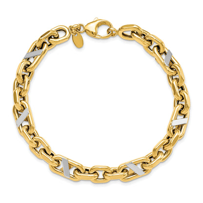 14K Yellow & Rhodium Men'S Polished Anchor Bracelet