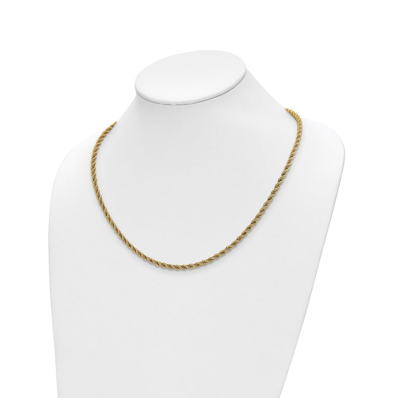 14K Two Tone Polished Textured Rope Chain Necklace