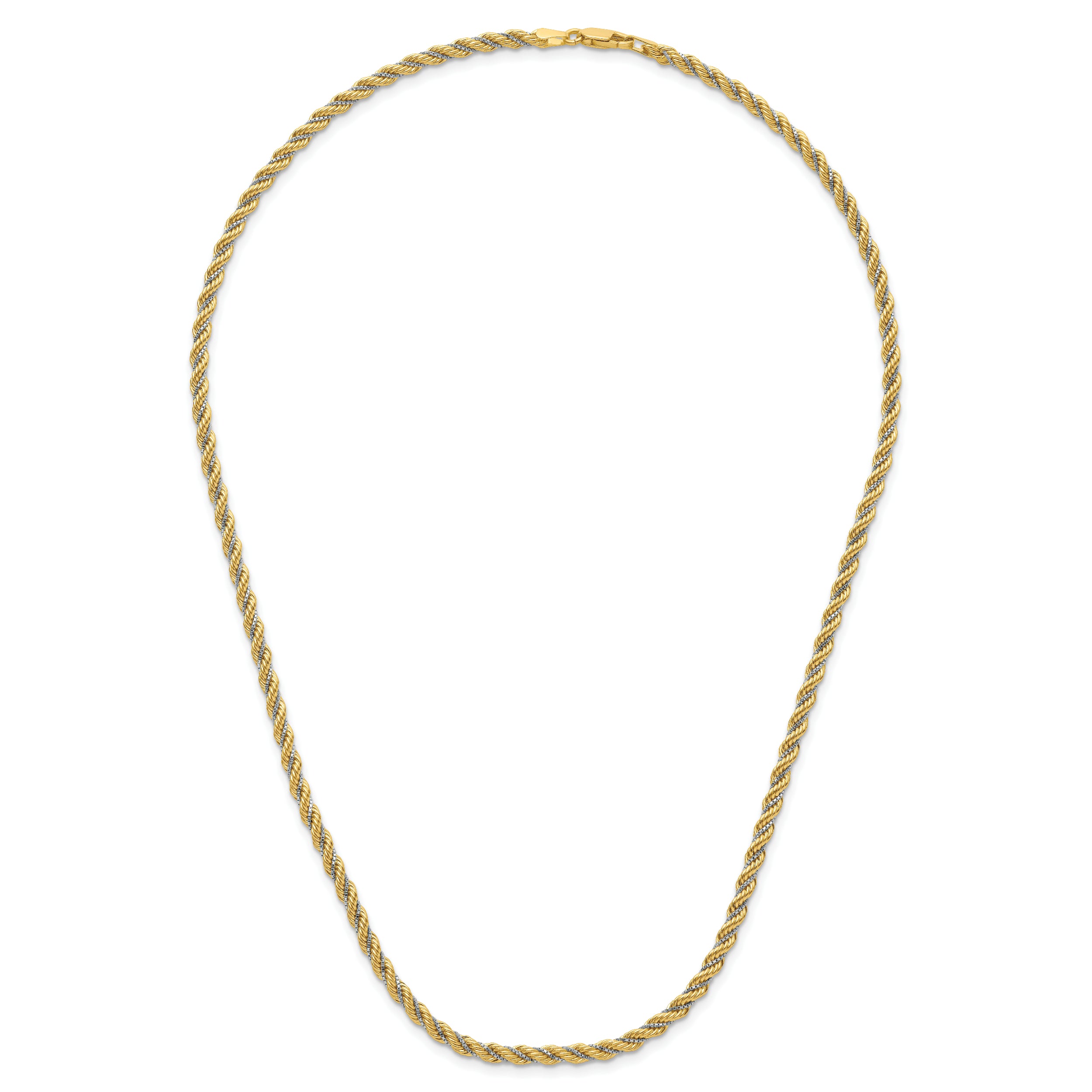 14K Two Tone Polished Textured Rope Necklace