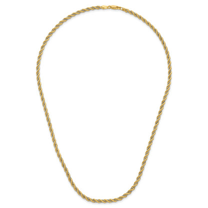 14K Two Tone Polished Textured Rope Necklace
