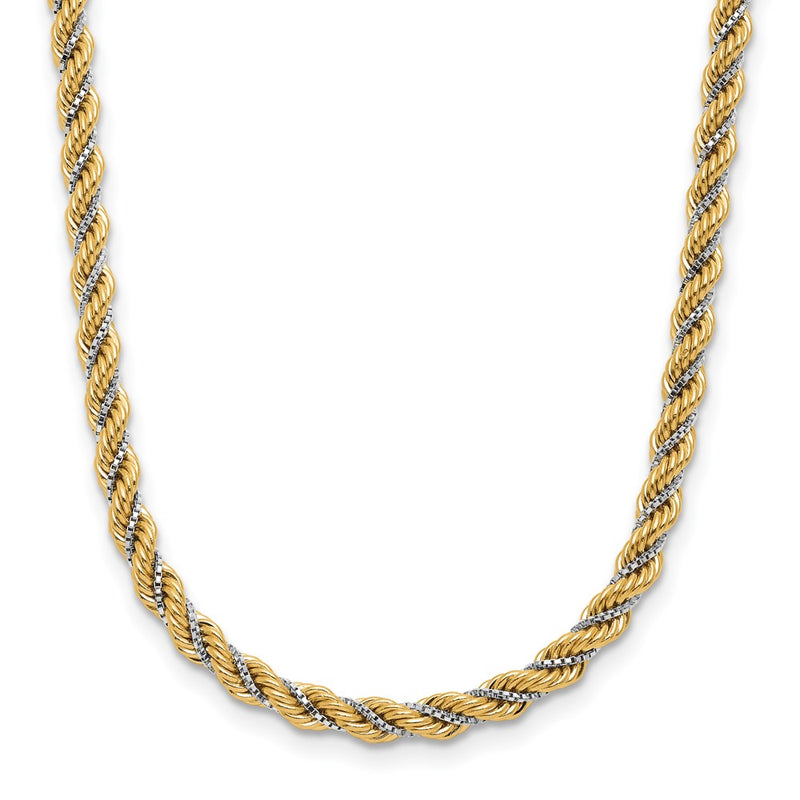 14K Two Tone Polished Textured Rope Chain Necklace