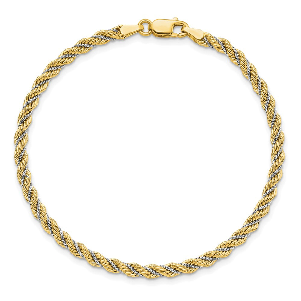 14K Two Tone Polished Textured Rope Bracelet