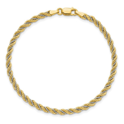 14K Two Tone Polished Textured Rope Bracelet