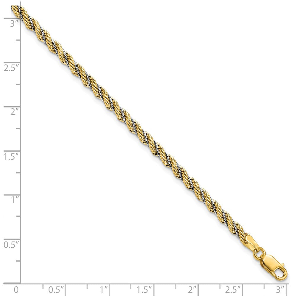 14K Two Tone Polished Textured Rope Bracelet