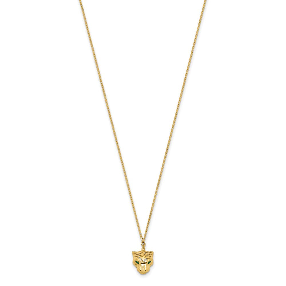 14K Yellow Gold Polished D/C Green Enamel Tiger Necklace
