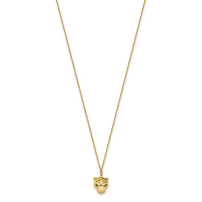 14K Yellow Gold Polished D/C Green Enamel Tiger Necklace