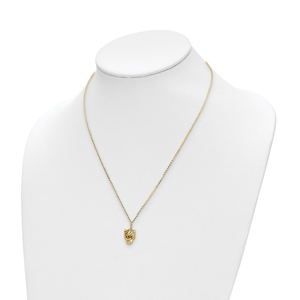 14K Yellow Gold Polished D/C Green Enamel Tiger Necklace