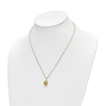 14K Yellow Gold Polished D/C Green Enamel Tiger Necklace