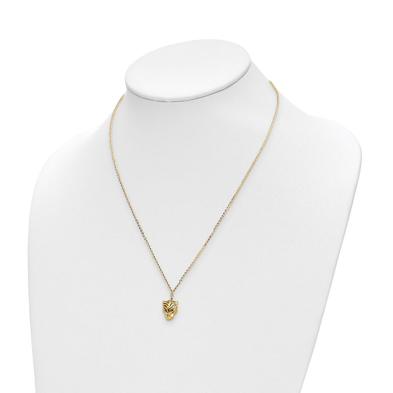 14K Yellow Gold Polished D/C Green Enamel Tiger Necklace