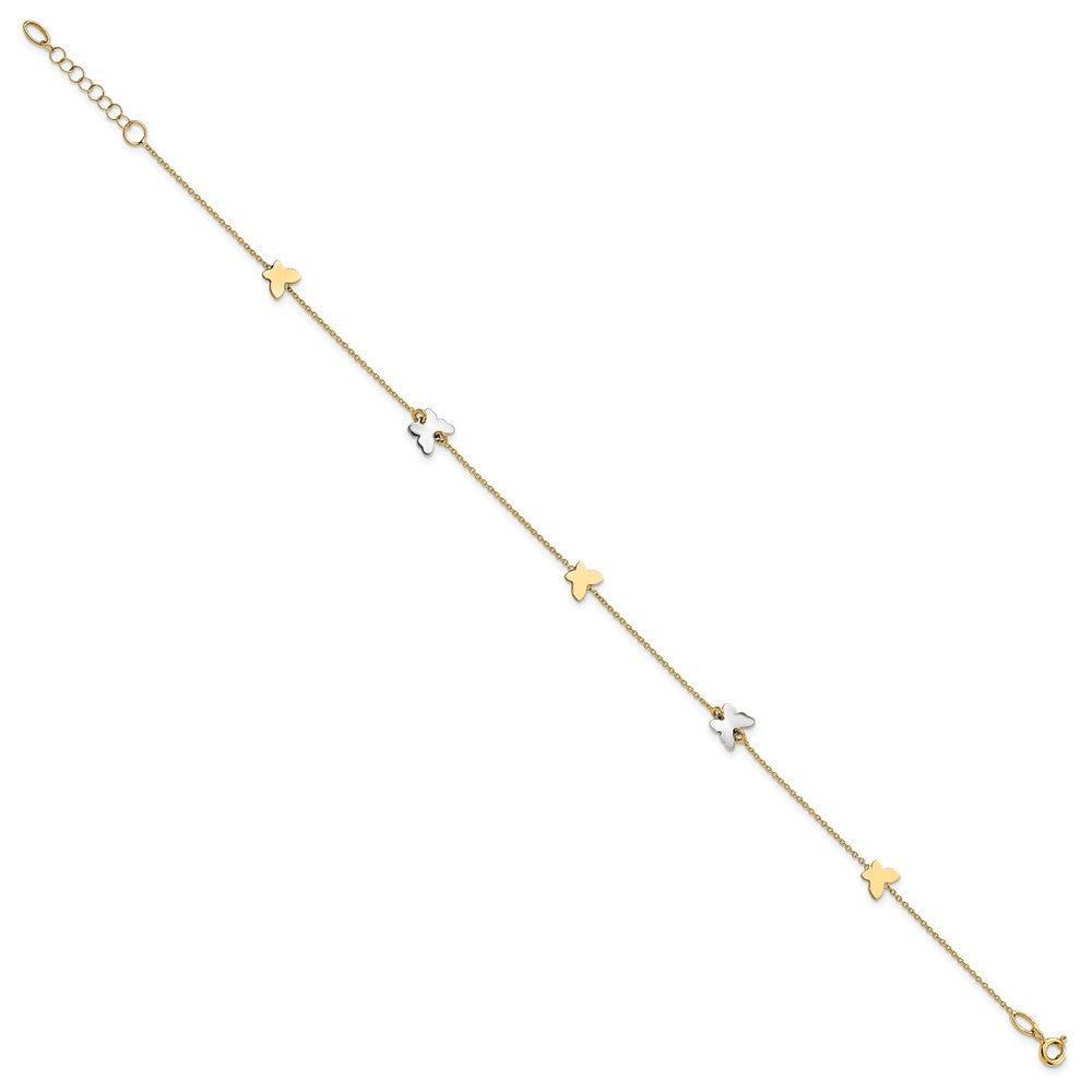 14K Two-Tone Polished Butterfly W/ 1in Ext Anklet