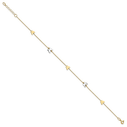 14K Two-Tone Polished Butterfly W/ 1in Ext Anklet
