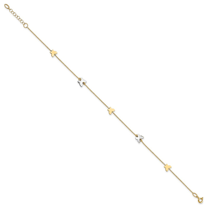 14K Two-Tone Polished Butterfly W/ 1in Ext Anklet