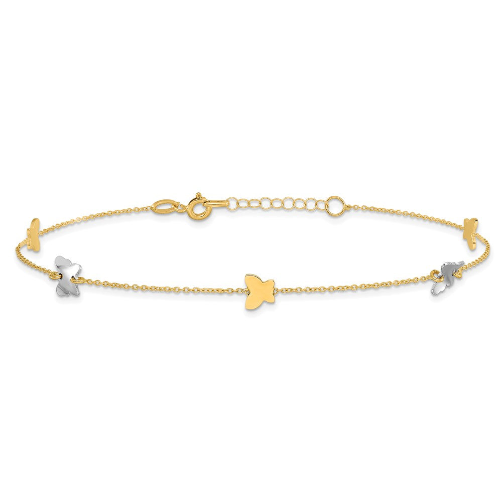 14K Two-Tone Polished Butterfly W/ 1in Ext Anklet